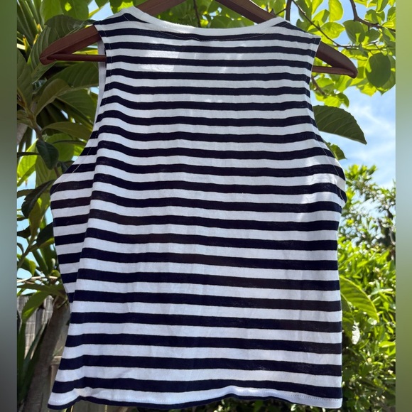 Divided Striped Navy and White Tie Front Tank Top with Red USA Print - Picture 2 of 5